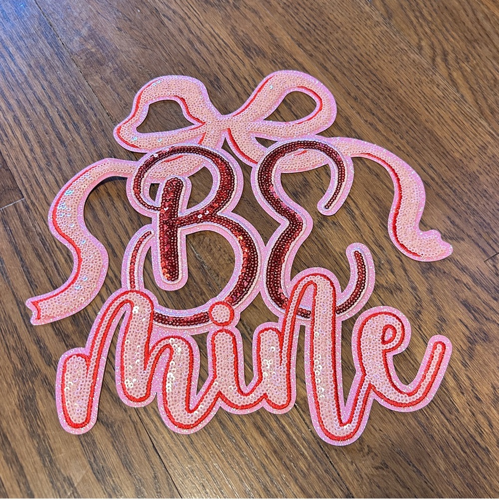 Sequin iron on Pink and Red 'Be Mine'